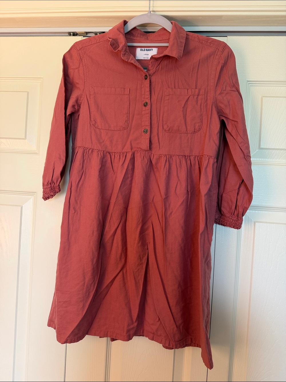 Old Navy Girls Rust-Pink Long-Sleeve Shirt Dress